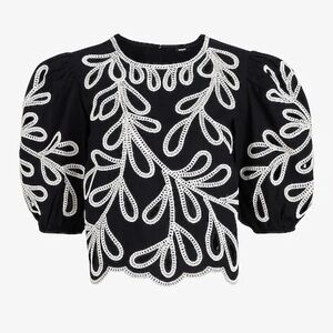 Express Black Blouse with White Embroidery